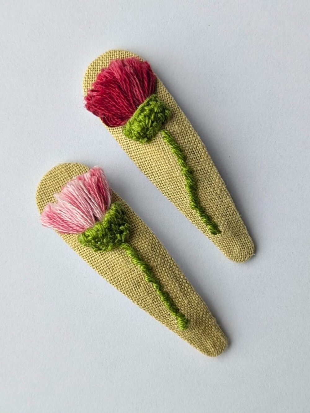 New Thistles Duo hand embroidered linen cotton hair clips handmade accessories